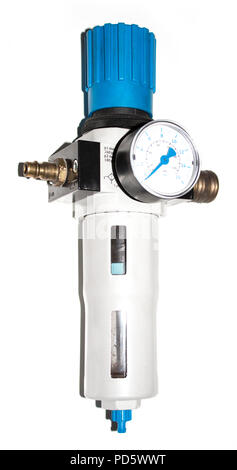 Isolated air pressure measuring device with bar scale and blue arrows on white background Stock Photo