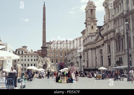 ROME, ITALY - 29 JUNE 2018: Tourists visit the famous and beautiful Piazza Navona Stock Photo