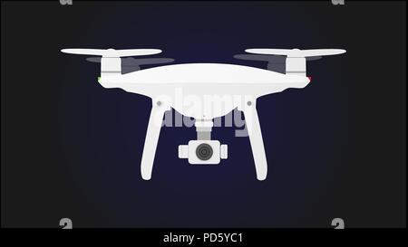 Drone with camera vector .UAV drone copter. Photo and video drone icon vector .drone copter flying with digital camera.Unmanned Aerial Vehicle with high resolution digital camera. Stock Vector