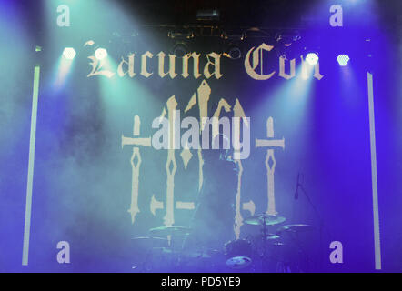 KIEV, UKRAINE - JULY 08, 2018: Lacuna Coil, Italian gothic metal rock band performs live at the Atlas Weekend Festival in National Expocenter. Stock Photo