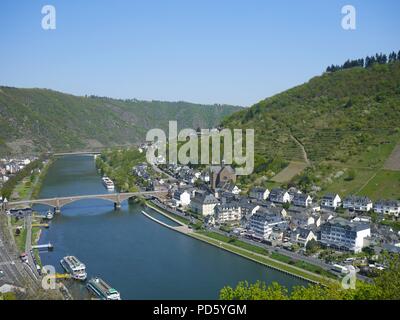 View Mosel River and Town of Cochem from Cochem Castle, Germany Stock Photo
