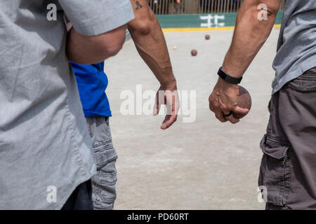 Dearborn, Michigan - Italian-American men play in a bocce tournament during the annual Dearborn homecoming festival. Stock Photo