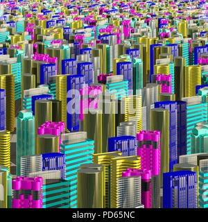 Multicolored skyscrapers and office buildings in the center of the metropolis 3d illustration Stock Photo