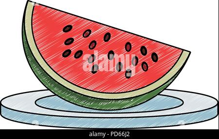 Watermelon sliced on dish scribble Stock Vector