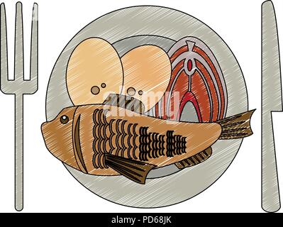Delicious food on dish scribble Stock Vector