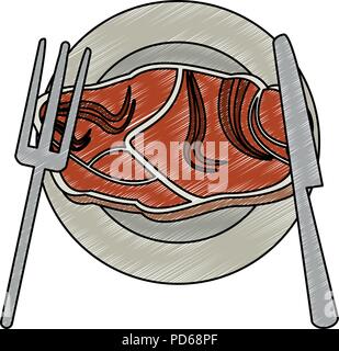 Delicious meat on dish scribble Stock Vector
