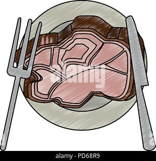 Delicious meat on dish scribble Stock Vector