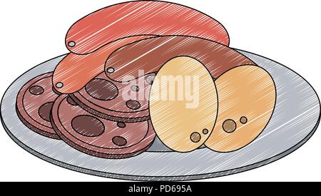 Delicious meat on dish scribble Stock Vector