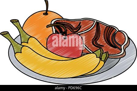 Healthy food on dish scribble Stock Vector