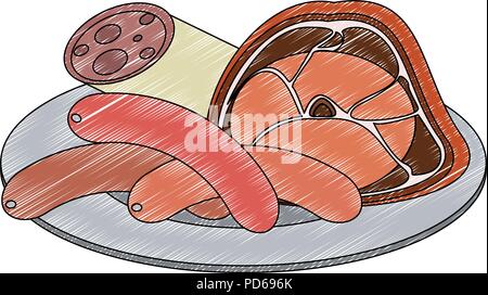 Delicious meat on dish scribble Stock Vector