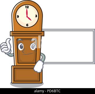 Thumbs up with board grandfather clock character cartoon Stock Vector