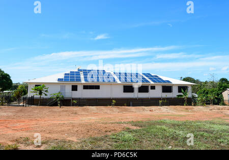 Solar panels on the roof of a house in Lockhart River, Cape York, Far North Queensland, FNQ, QLD, Australia Stock Photo