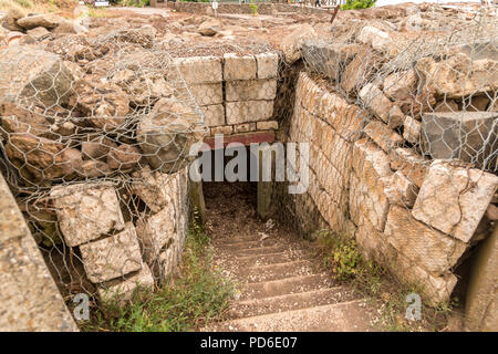 Military bunker entrance on Mount Bental on the Israeli Syrian border Stock Photo