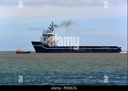 Highland Princess offshore supply vessel under way at Great Yarmouth, Norfolk, England. Stock Photo