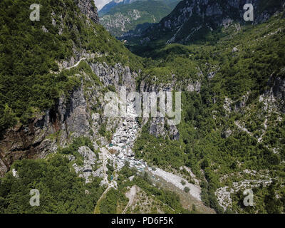 Theth National Park is positioned within Shkodër County, Albania. This outstanding landscape is in the central part of Albanian Alps. Stock Photo