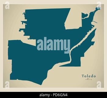 Modern City Map - Toledo Ohio city of the USA Stock Vector