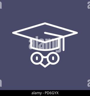 Studying owl icon simple flat style outline illustration. Stock Vector