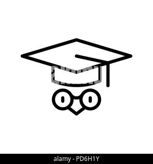 Studying owl icon simple flat style outline illustration. Stock Vector