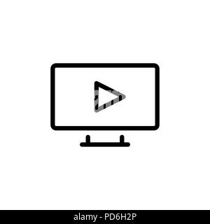 Play TV icon simple flat style outline illustration. Stock Vector