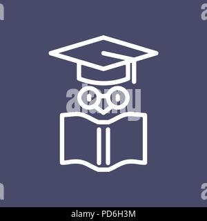 Studying owl icon simple flat style outline illustration. Stock Vector