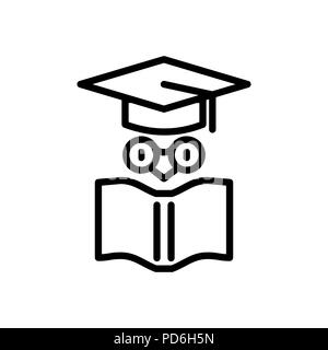 Studying owl icon simple flat style outline illustration. Stock Vector