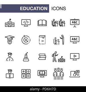 Education icons set simple flat style outline illustration. Stock Vector