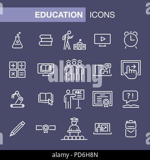 Education icons set simple flat style outline illustration. Stock Vector