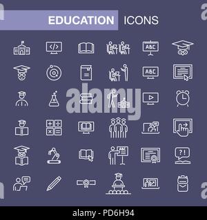 Education icons set simple flat style outline illustration. Stock Vector