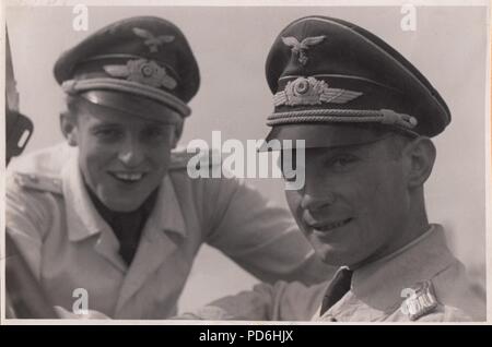 Image from the photo album of Oberleutnant Oscar Müller of  Kampfgeschwader 1: Oberleutnants Oscar Müller and Siegfried Freiherr von Cramm of Kampfgeschwader 1 in the summer of 1942. Stock Photo