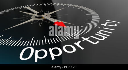 Compass with opportunity word in dark background. 3D rendering Stock Photo