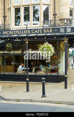 Exterior of Betty's Cafe with Victorian cast iron canopy, Harrogate, North Yorkshire Stock Photo