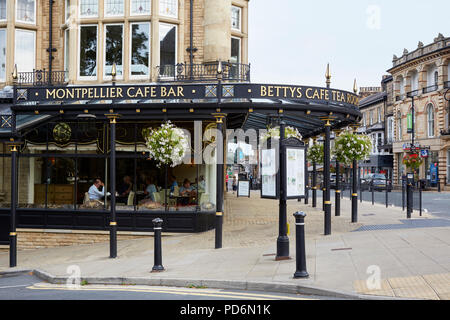 Exterior of Betty's Cafe with Victorian cast iron canopy, Harrogate, North Yorkshire Stock Photo