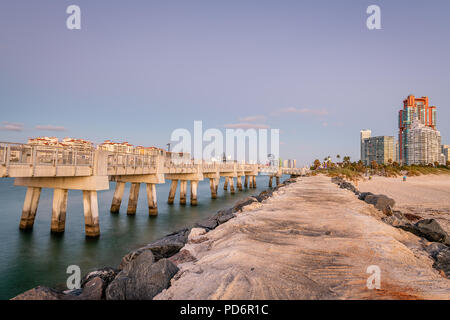 South Pointe Beach Park at Sunrise Stock Photo