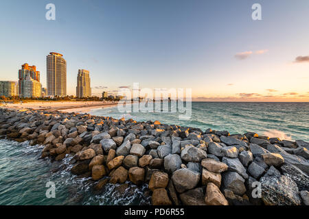 South Pointe Beach Park at Sunrise Stock Photo