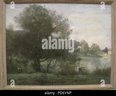 An Idyllic Spot at Ville-d'Avray, 1865-1870, by Jean-Baptiste-Camille Corot. Stock Photo