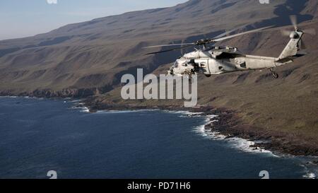 An MH-60S Sea Hawk helicopter prepares for a live fire exercise. (16478082216). Stock Photo