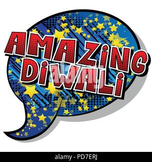 Amazing Diwali - Comic book style word on abstract background. Stock Vector