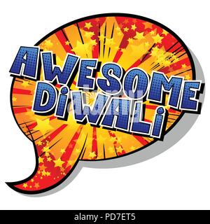 Awesome Diwali - Comic book style word on abstract background. Stock Vector