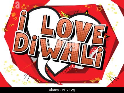 I Love Diwali - Comic book style word on abstract background. Stock Vector