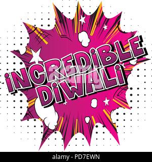 Incredible Diwali - Comic book style word on abstract background. Stock Vector