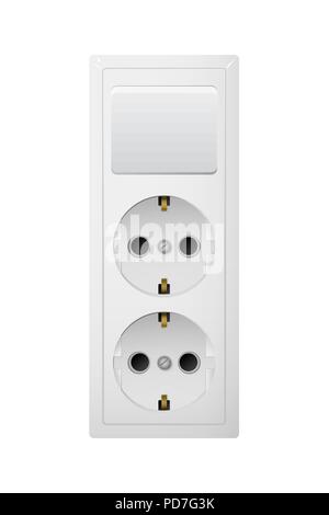 Electrical socket Type F with switch. Power plug vector illustration. Realistic receptacle from Russia. The lights handle control on and off. Stock Vector