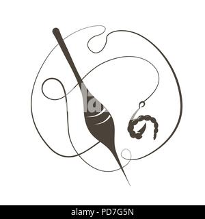 Bait the bloodworms. Fishhook. Vector illustration. Flat logo Fishing float. Stock Vector