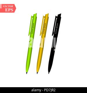 Realistic pens for identity design. Vector template illustration. Corporate pen design. ctor corporate pen design Stock Vector