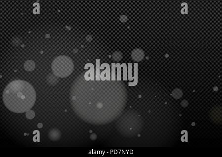 White flying lights bokeh on a dark transparent background. Light effect for your design. White spots. Flying lights.Vector illustration. EPS 10 Stock Vector