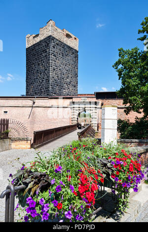 Cerna vez a goticky hrad z 12. stol., Cheb, Ceska Republika / Black tower and gothic castle, town Cheb, West Bohemia, Czech republic Stock Photo