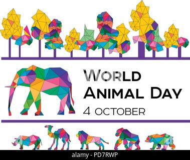 Vector illustration for the World Animal Day on October 4. Polygonal animals. Stock Vector