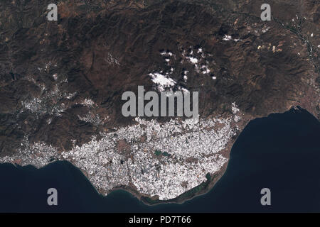 Sea of plastic in Almeria / Spain seen from space - contains modified Copernicus Sentinel data from ESA Stock Photo