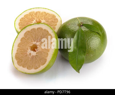 citrus sweety fruit with leaves on white background Stock Photo