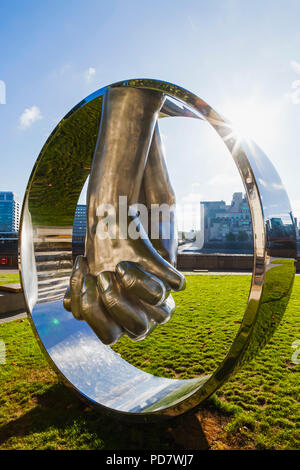 England, London, Westminster, Millbank, Riverside Walk Gardens, Sculpture titled 'Love' by Lorenzo Quinn Stock Photo