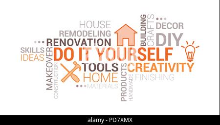 Do it yourself and home renovation tag cloud with icons and concepts Stock Vector